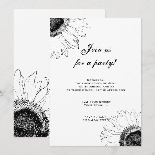 Uitnodiging voor de Zwarte en Witte Zonnebloem (Voorkant / Achterkant)