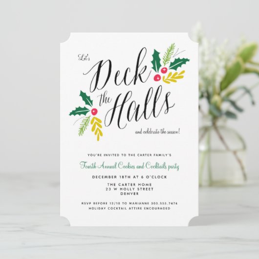 Uitnodiging voor Deck the Halls Festive Holiday Fe (Staand voorkant)
