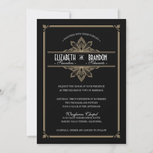  uitnodiging voor deco Black & Gold Wedding (Voorkant)