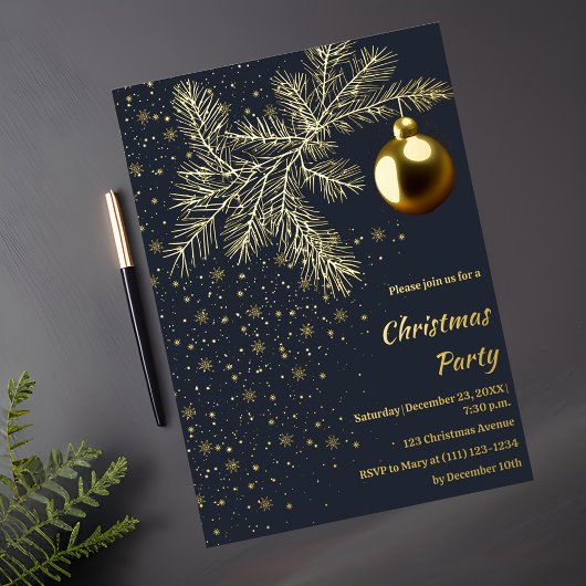 Uitnodiging voor deep blue en gouden kerstfeest