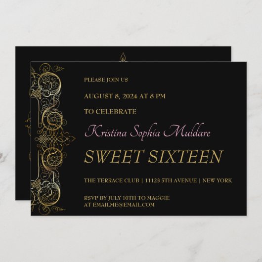 Uitnodiging voor Delicate Gold Border Party (Voorkant / Achterkant)