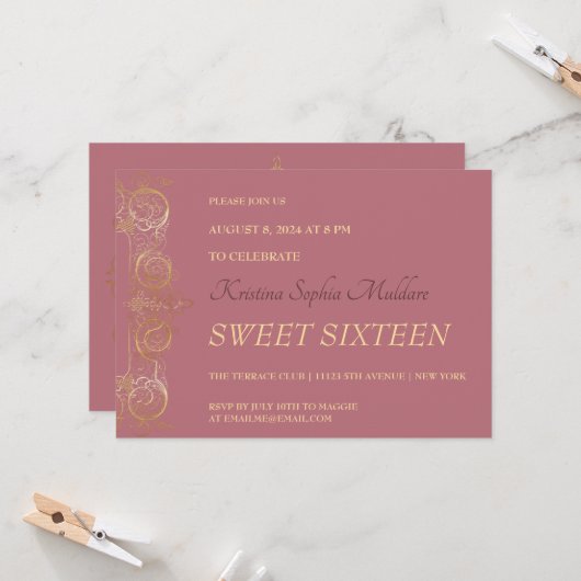 Uitnodiging voor Delicate Gold Border Party (Voorkant / Achterkant in situ)