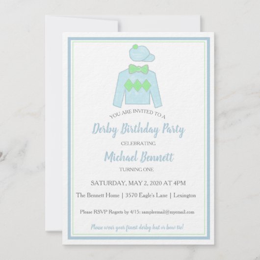 Uitnodiging voor Derby-feest met waterverf Jockey  (Voorkant)