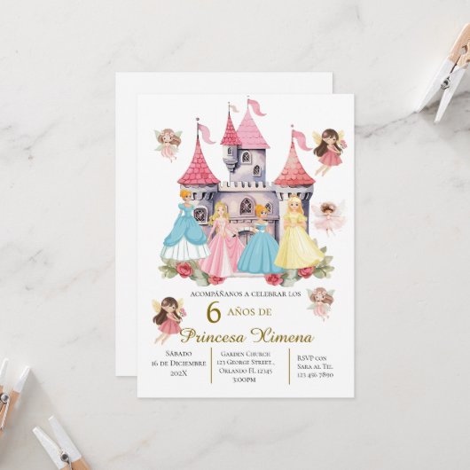 Uitnodiging voor derde verjaardag van prinses in h (Voorkant / Achterkant in situ)