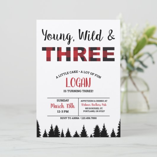 Uitnodiging voor derde verjaardag Young Wild & Thr (Staand voorkant)