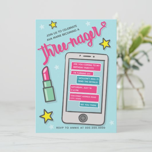 Uitnodiging voor derde verjaardagsfeestje van grap (Staand voorkant)