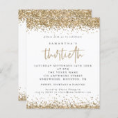 Uitnodiging voor dertigste feestje met budget goud (Voorkant / Achterkant)