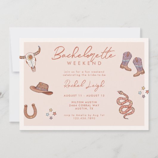 Uitnodiging voor Desert Cowgirl vrijgezellenfeest  (Voorkant)