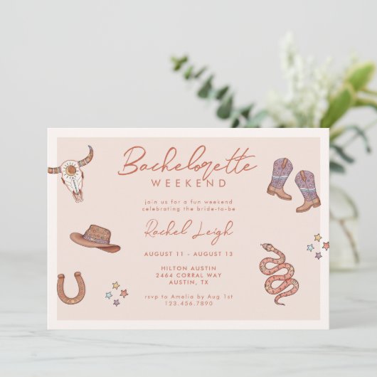 Uitnodiging voor Desert Cowgirl vrijgezellenfeest  (Staand voorkant)