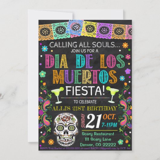 Uitnodiging voor Dia De Los Muertos Feest (Voorkant)