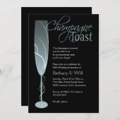 Uitnodiging voor diamanten champagne toast blauw (Voorkant / Achterkant)