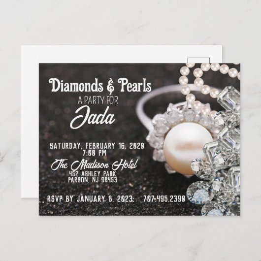 Uitnodiging voor diamanten en parelaars (Voorkant / Achterkant)