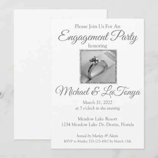 Uitnodiging voor Diamond Ring Engagement Party (Voorkant / Achterkant)