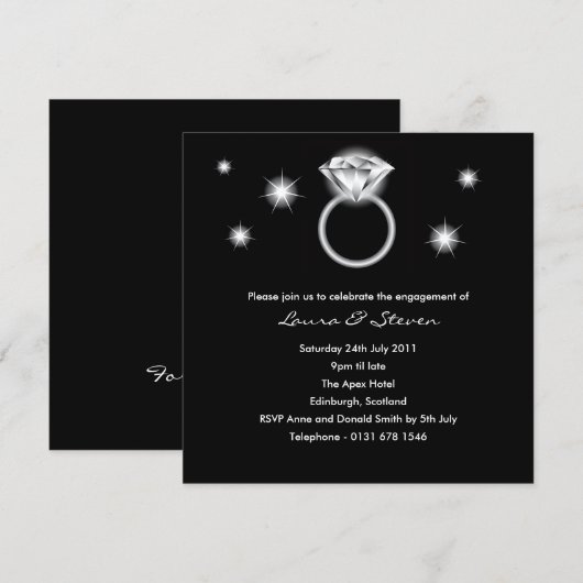 Uitnodiging voor Diamond Ring Engagement Party (Voorkant / Achterkant)