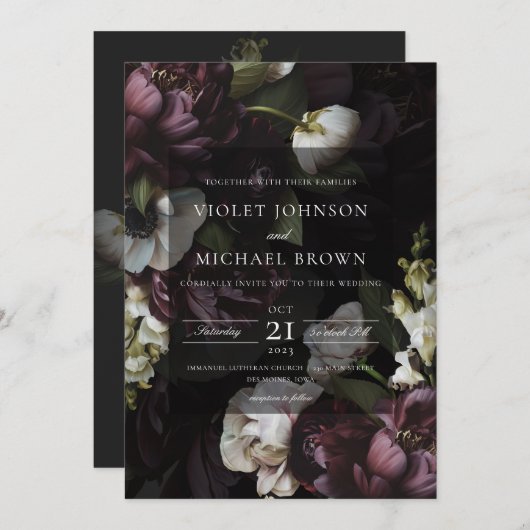 Uitnodiging voor diepgaande donkere bruiloft (Voorkant / Achterkant)