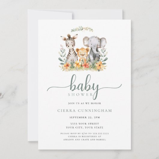 uitnodiging voor dierlijk Baby shower (Voorkant)