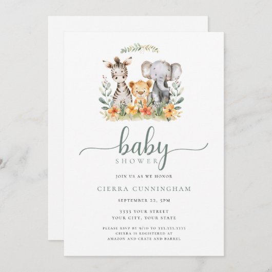 uitnodiging voor dierlijk Baby shower (Voorkant / Achterkant)