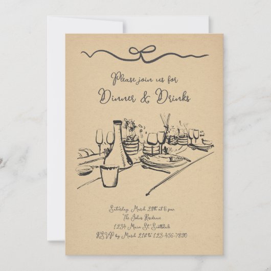 Uitnodiging voor diner en drankjes, volwassenen di (Voorkant)