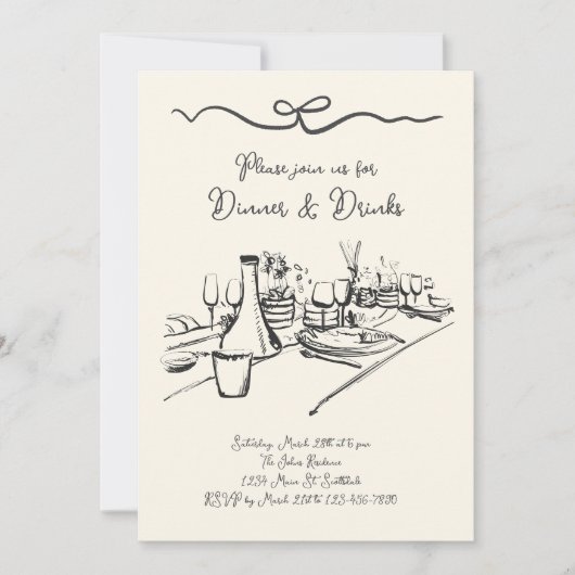 Uitnodiging voor diner en Drinken, feest voor volw (Voorkant)