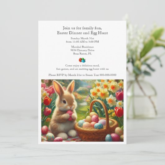 Uitnodiging voor diner en eierenjacht familie Pase (Staand voorkant)