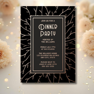 Uitnodiging voor dinerfeest Zwart Elegant Bloemmot