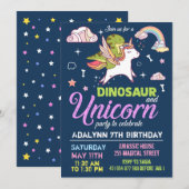 Uitnodiging voor Dinosauriër en Eenhoorn - UITNODI (Voorkant / Achterkant)