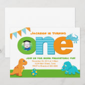 Uitnodiging voor dinosaurus verjaardag 1e verjaard (Voorkant / Achterkant)