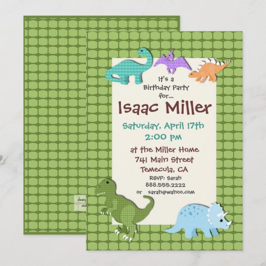 uitnodiging voor dinosaurusfeest (Voorkant / Achterkant)
