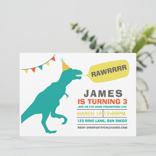 uitnodiging voor dinosaurusfeest (Staand voorkant)