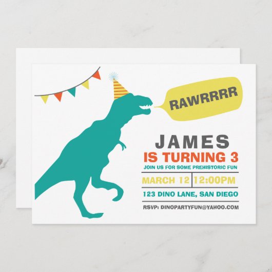 uitnodiging voor dinosaurusfeest (Voorkant / Achterkant)