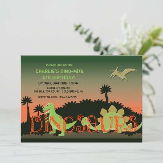 Uitnodiging voor dinosaurussen (Staand voorkant)