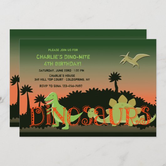 Uitnodiging voor dinosaurussen (Voorkant / Achterkant)