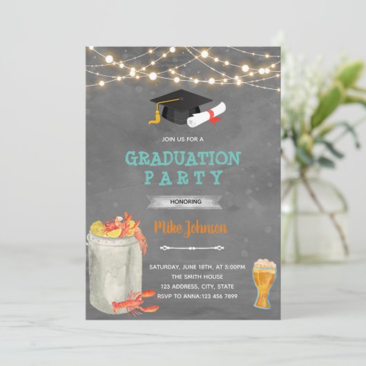 Uitnodiging voor diploma kreeftfeest (Staand voorkant)