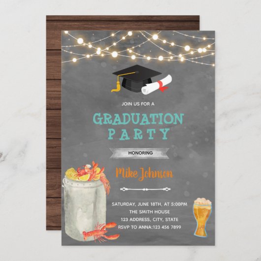 Uitnodiging voor diploma kreeftfeest (Voorkant / Achterkant)