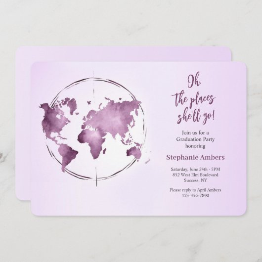 Uitnodiging voor diploma-uitreikingsfeest 'Reizen (Voorkant / Achterkant)