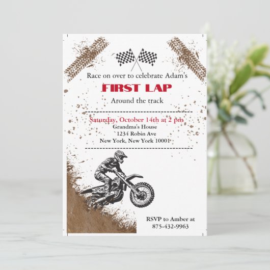 Uitnodiging voor Dirt Bike Feestje  (Staand voorkant)