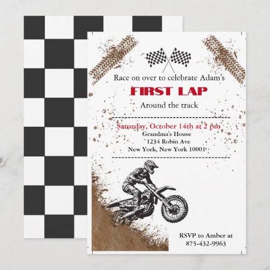Uitnodiging voor Dirt Bike Feestje  (Voorkant / Achterkant)