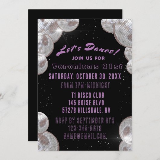 Uitnodiging voor Disco 21st verjaardag (Voorkant / Achterkant)