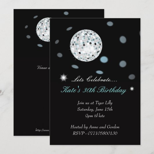 Uitnodiging voor Disco Ball Party (Voorkant / Achterkant)