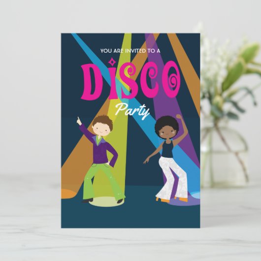 Uitnodiging voor Disco Birthday Party (Staand voorkant)