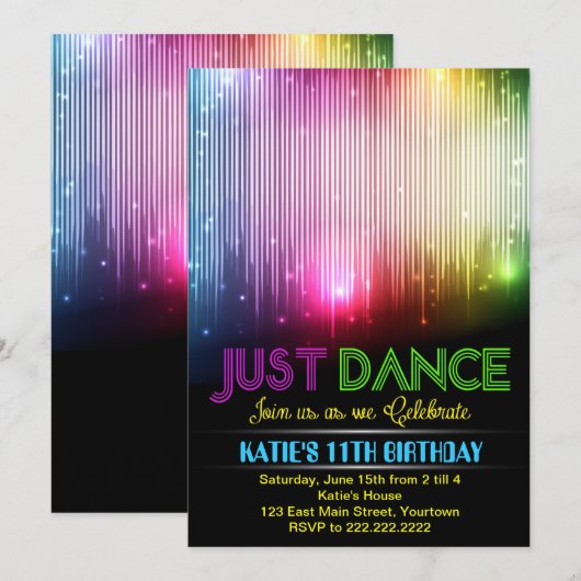 Uitnodiging voor Disco Just Dance Party (Voorkant / Achterkant)