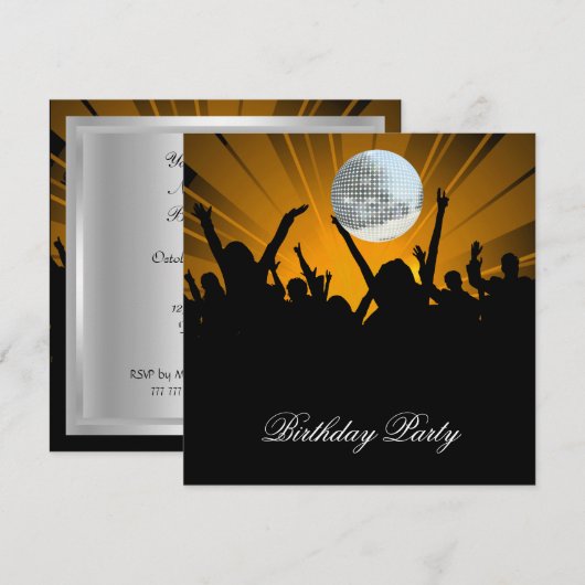 Uitnodiging voor Disco Retro Dance Verjaardagsfees (Voorkant / Achterkant)