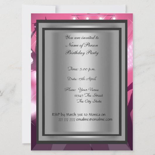 Uitnodiging voor Disco Retro Verjaardagsfeestje (Achterkant)