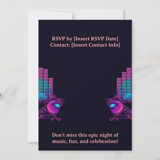 Uitnodiging voor DJ Birthday Party -  (Achterkant)