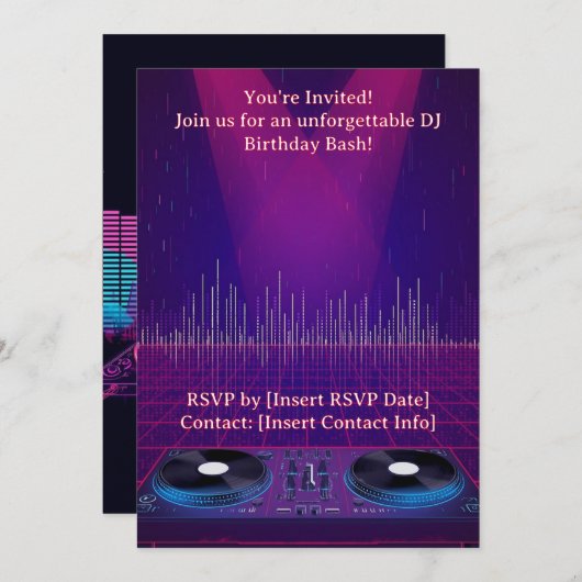 Uitnodiging voor DJ Birthday Party -  (Voorkant / Achterkant)