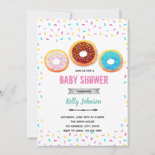 Uitnodiging voor donut baby shower (Voorkant)