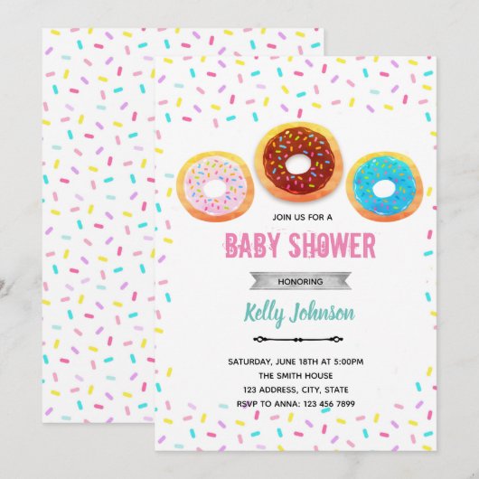 Uitnodiging voor donut baby shower (Voorkant / Achterkant)