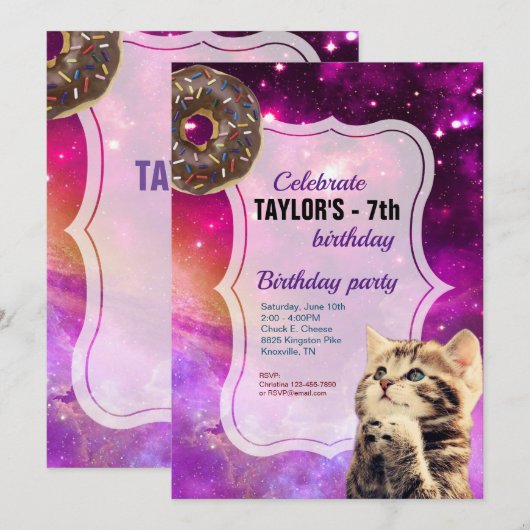 Uitnodiging voor Donut Cat Galaxy (Voorkant / Achterkant)