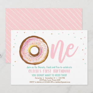 Uitnodiging voor donut Een meisje 1 op de verjaard