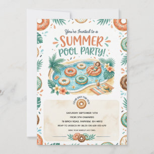 Uitnodiging voor donut eind van zomer zwembadfeest